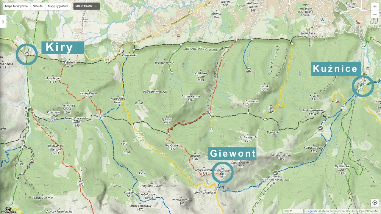 szlaki na Giewont mapa