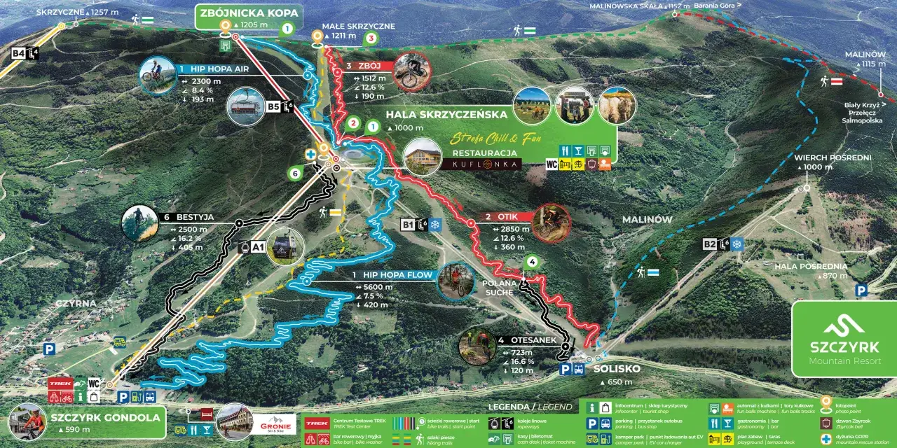 Mapa szlaków na Skrzyczne