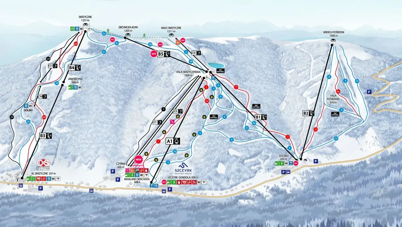 Skrzyczne widok na szczyt z masztem